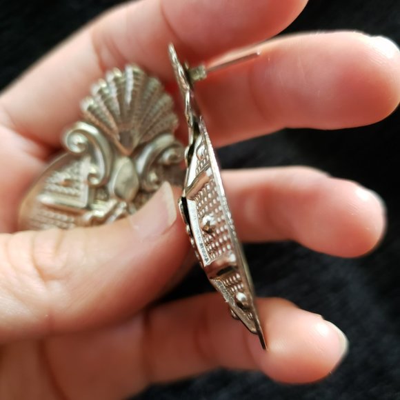 VTG Large Silver Tone Statement Earrings - Picture 7 of 8